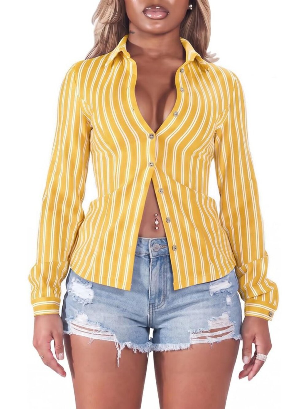 Chic Women's Striped Long Sleeve Button-Down Blouse - Stylish Casual Top